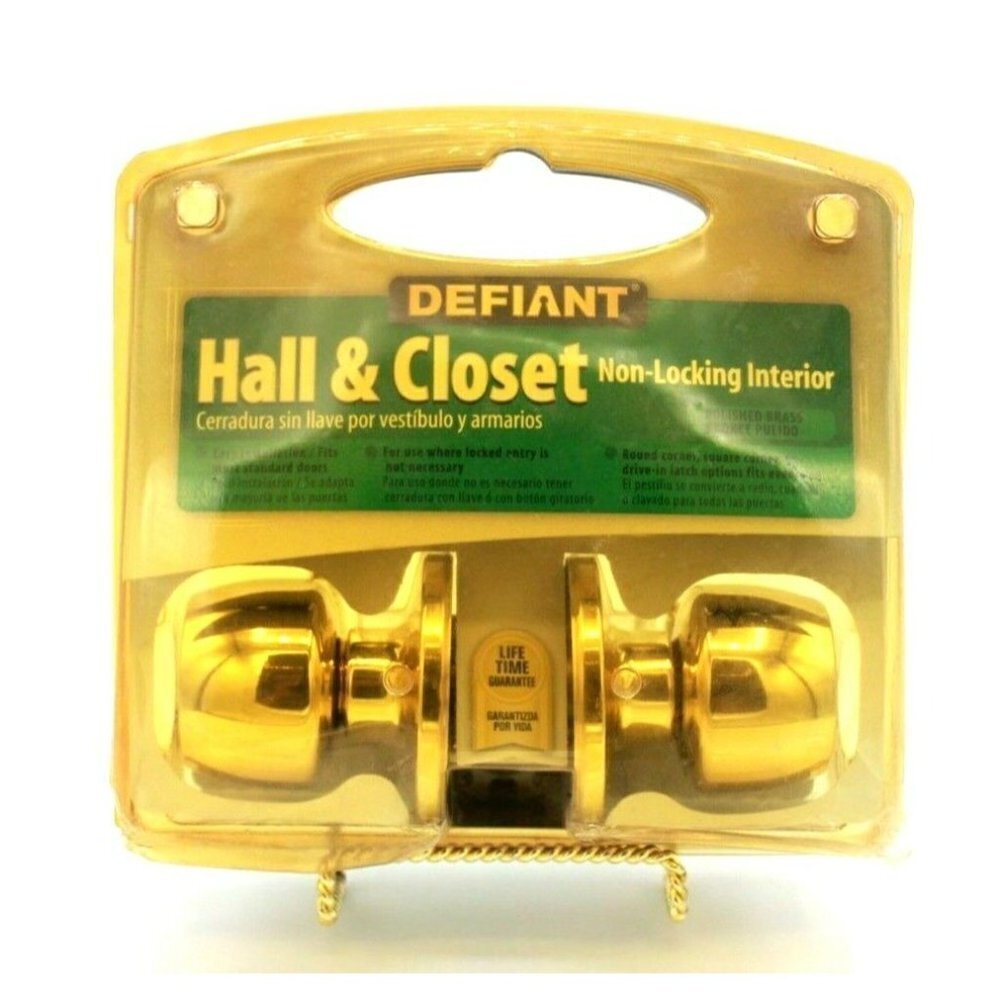 Defiant Brass Door Knob Hall and Closet Polished 332-240 Non Locking New